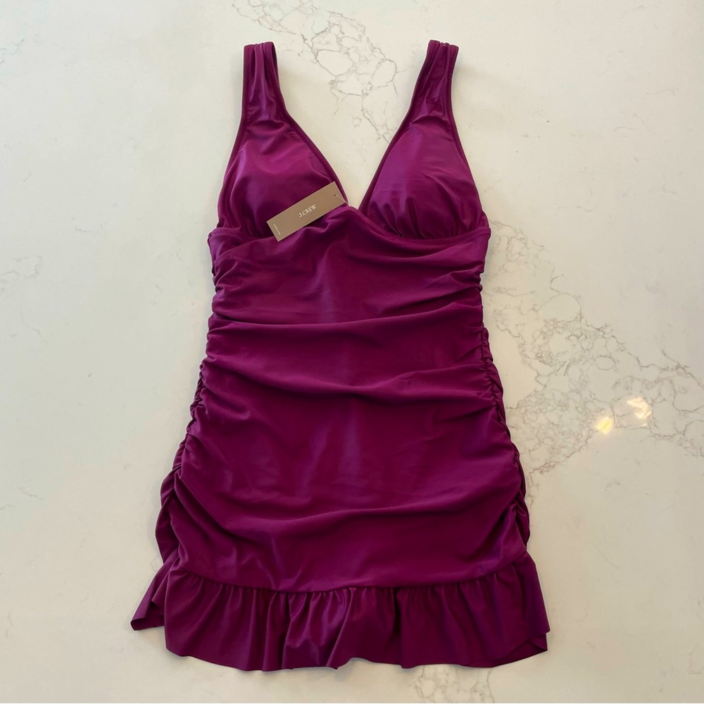 J. Crew Ruched V-neck Swim Dress Swimsuit in Iris Size 8 NWT